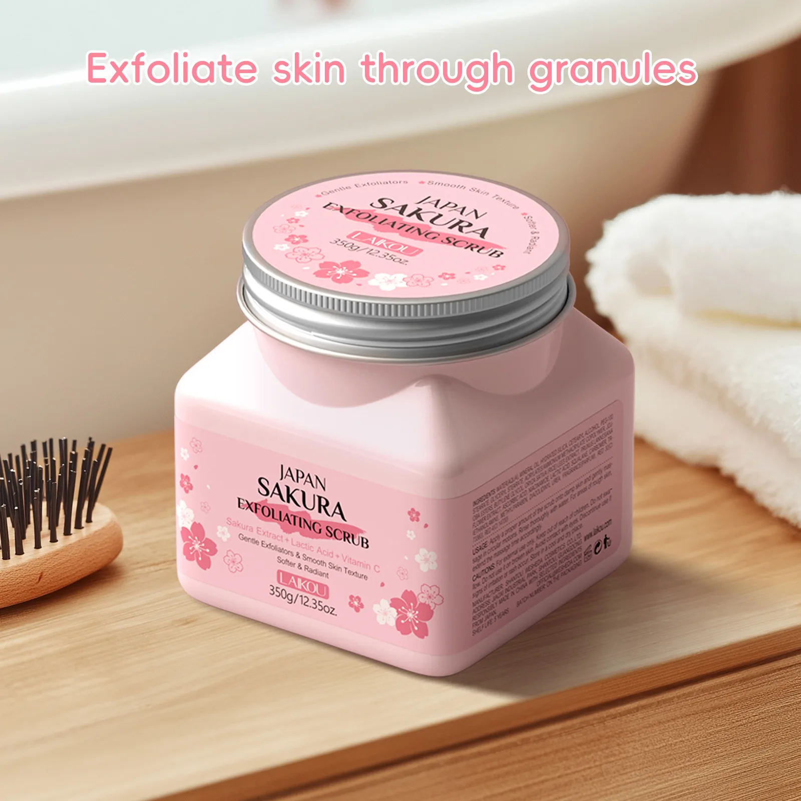 LAIKOU Sakura Body Scrub 350g, Face and Body Exfoliating Scrub for Deep Pore Cleansing, Moisturizing Dead Skin Remover
