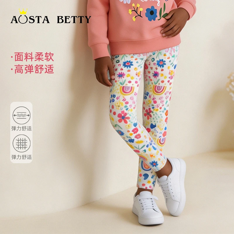 European and American style girls' leggings autumn new cartoon print children's long pants knitted cotton toddler pants