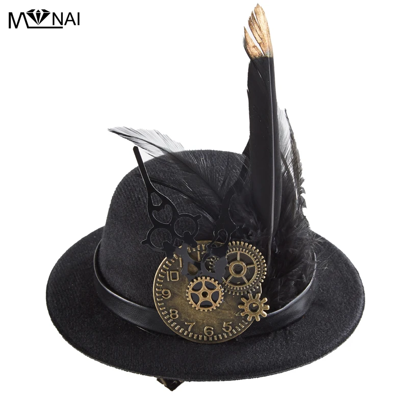 Meisjes Steampunk Zwart Mini Hoed Haar Clip Fotografie Decors Gothic Fedora Club Show Hoofd Slijtage