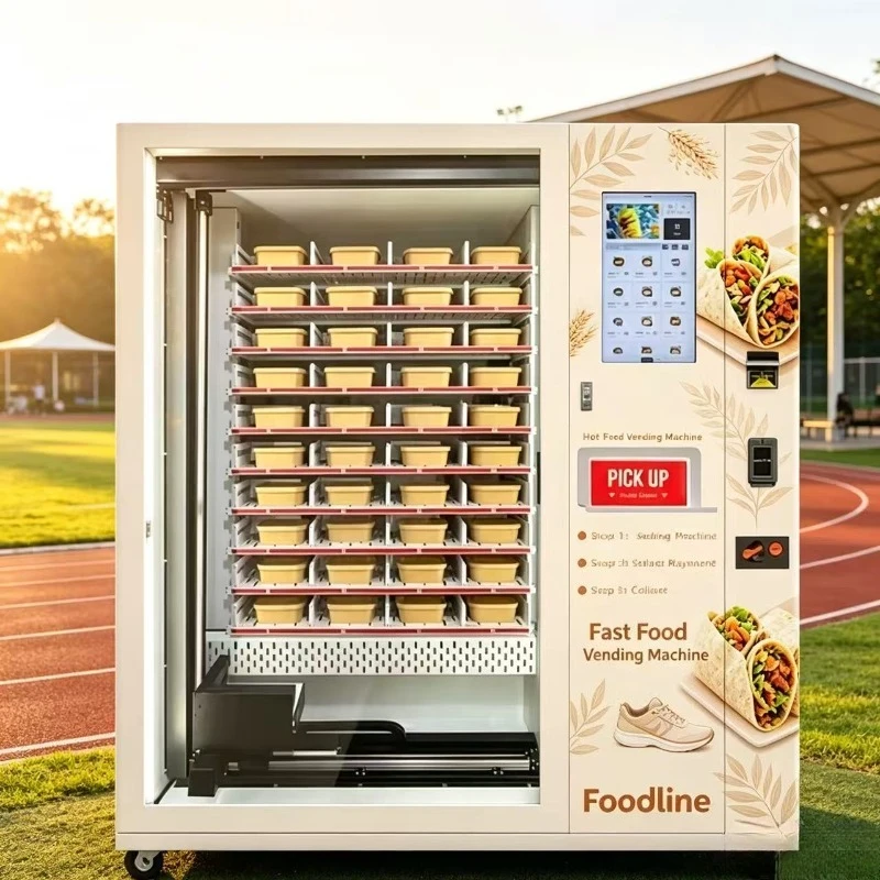 Stainless Steel Touchscreen Hot Food Vending Machine Multiple Payment Options 24H Self Service Automatic Food Box Dispenser