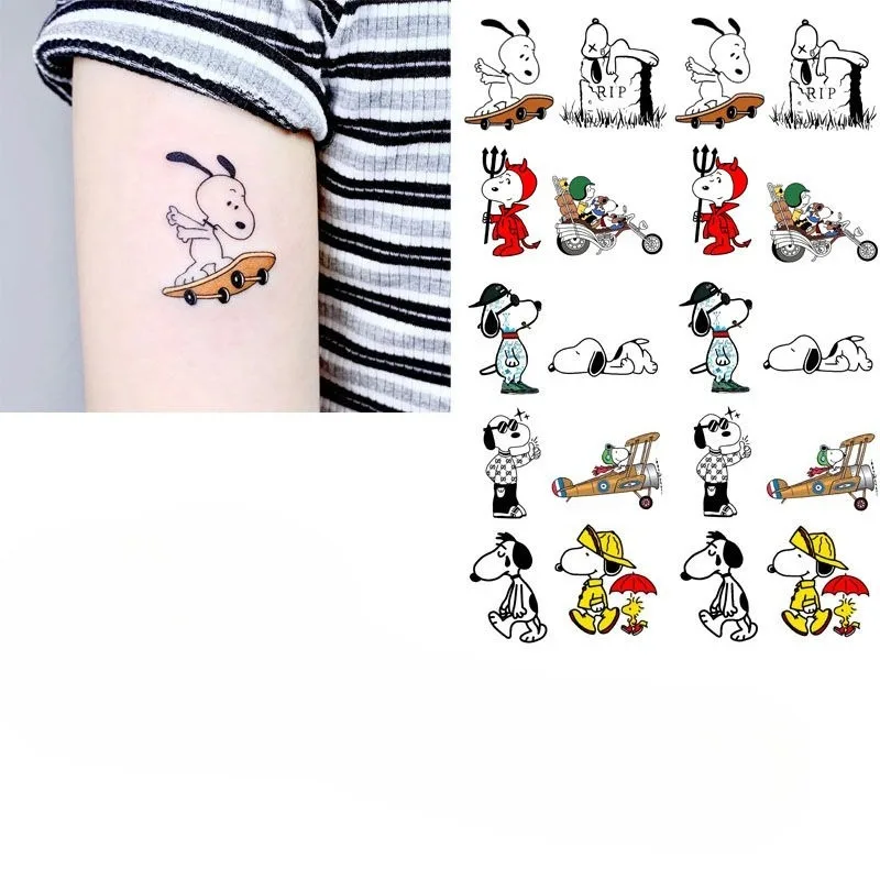 New Kawaii Snoopy Trendy Cool Tattoo Stickers Animation High-value Cartoon Cute Personality Fresh Girls and Can Wash