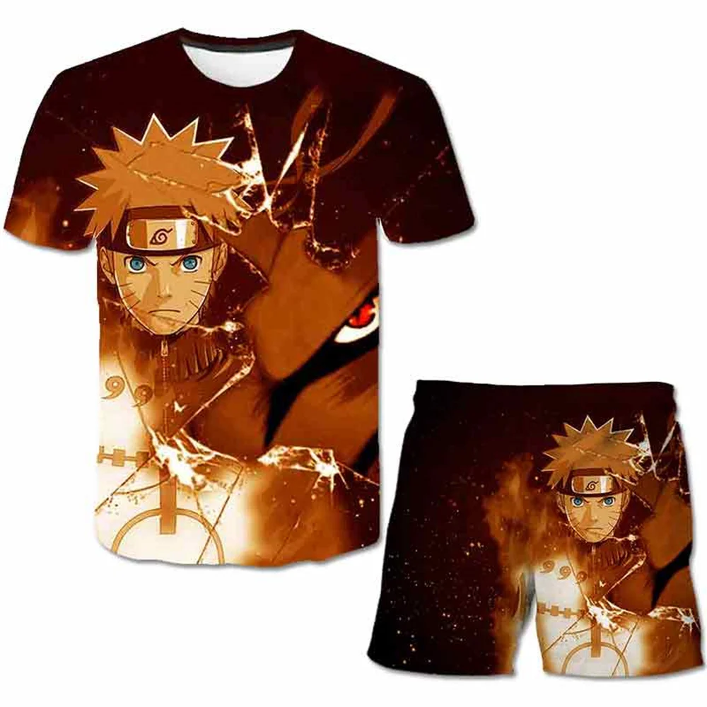 Children Summer Suit 3D Print Short Sleeved Fashion Clothes 4-14 Years Baby Boys Naruto Casual Style Tops T Shirt + Pants Sets