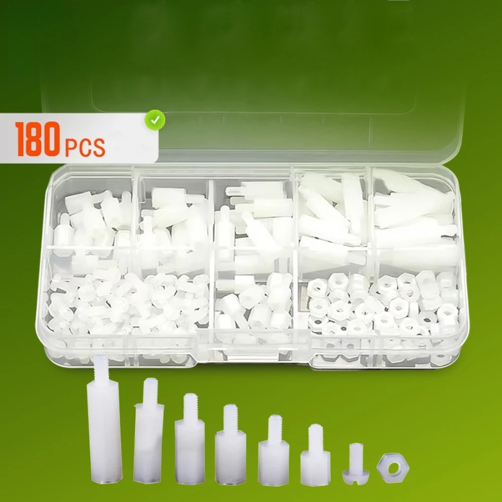 180PCS White Nylon Single-way M3 Screw Nut and Isolation Column Screws Insulated Hex Standoff Hexagon Pillar Spacer Column Screw