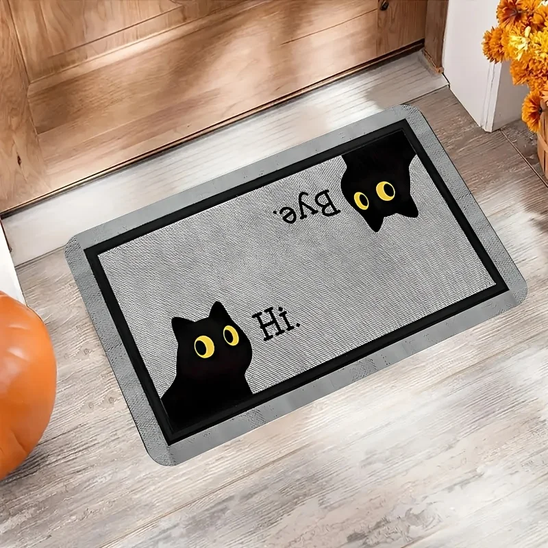 Thickened Flannel Cartoon Black Cat Doormat | Machine Washable, Durable, Anti-Stick, Easy to Clean | for Doorways, Bathrooms, Laundry Rooms, Sinks, Foot Mats, Dining Areas, Bedrooms, Indoor, Decorative, Beautifies Rooms, Quick Water