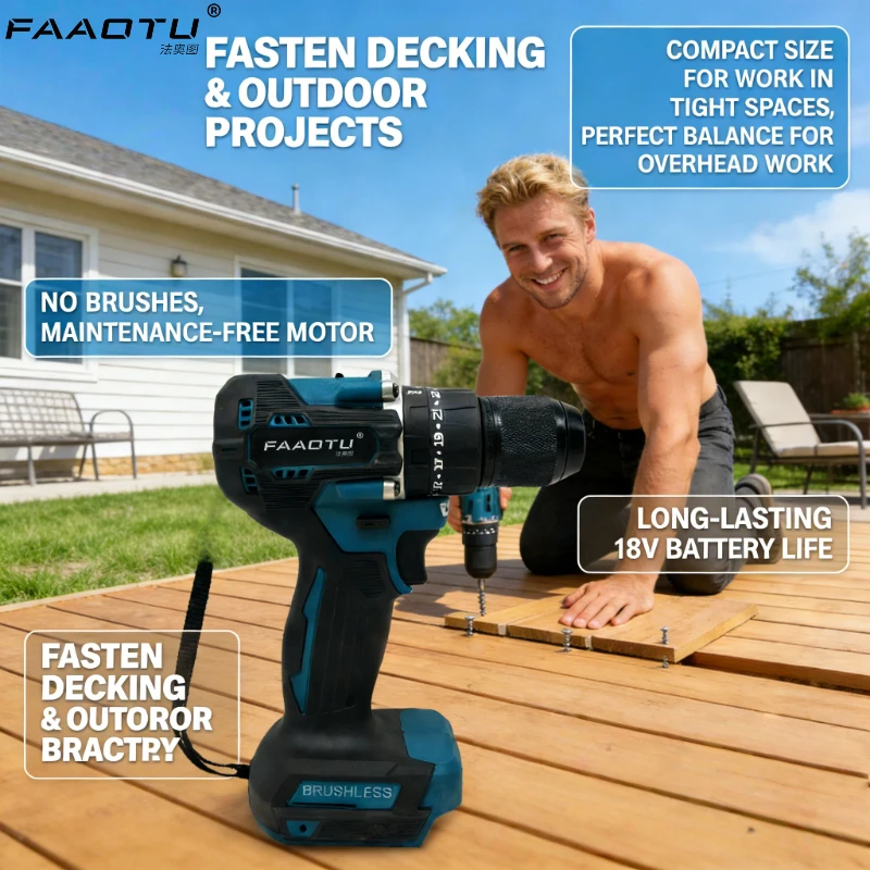 

Бесщеточная мощная аккумуляторная дрель-шуруповерт FAAOTU DDF487 10 мм, совместимая с аккумулятором 18В MT.