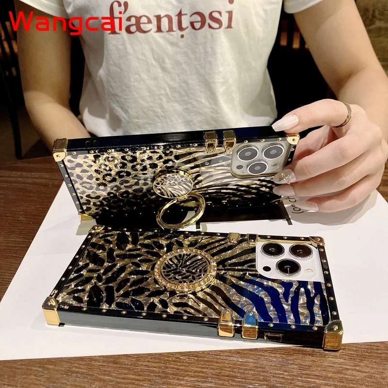 Luxury Gold Leopard Feather Phone Case for Honor 50 30 V30 20 Pro 30S 9X 20i 10i Glitter Ring Holder Stand Cover