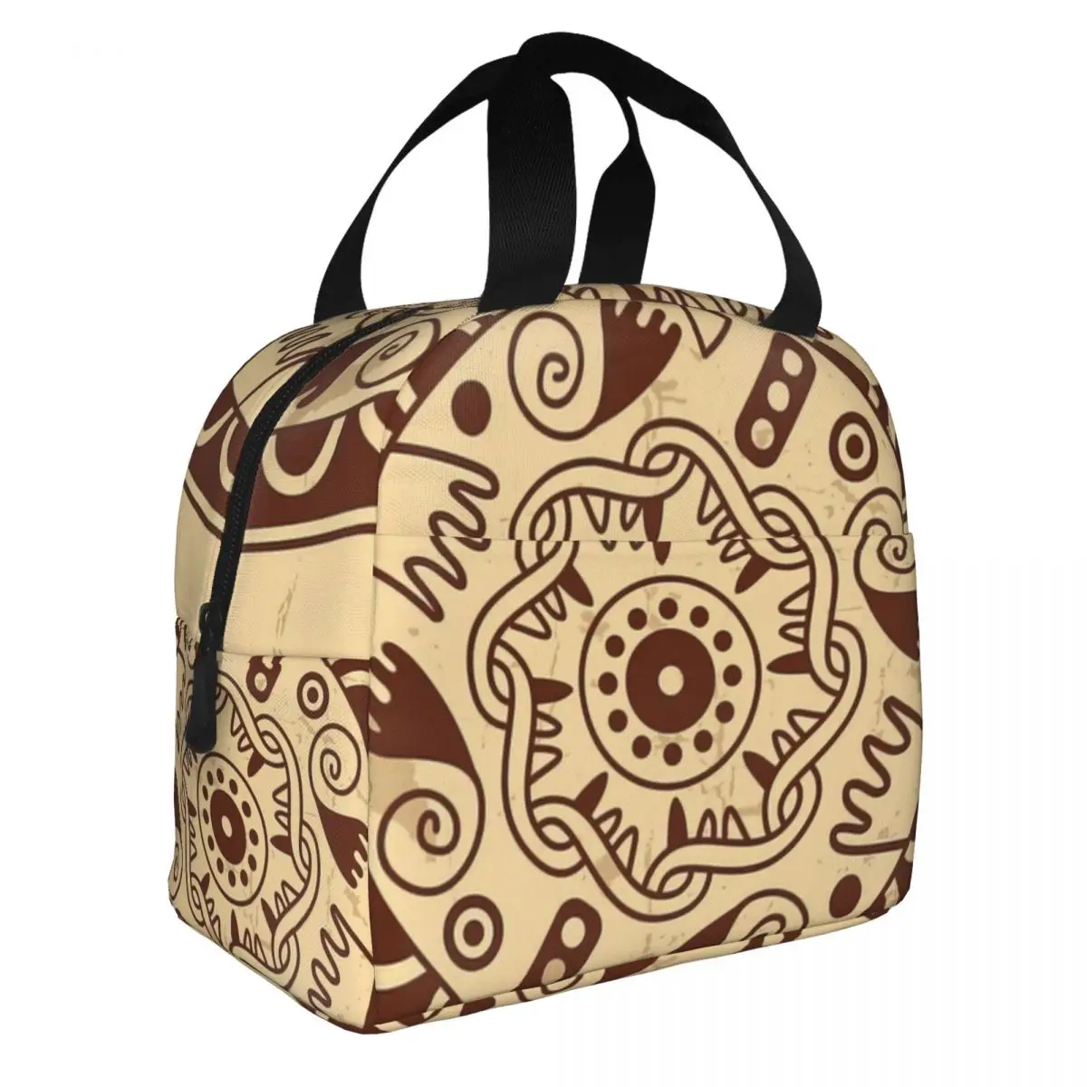 Tribal Ornament Illustration Lunch Bento Bags Portable Aluminum Foil thickened Thermal Cloth Lunch Bag for Women Men Boy