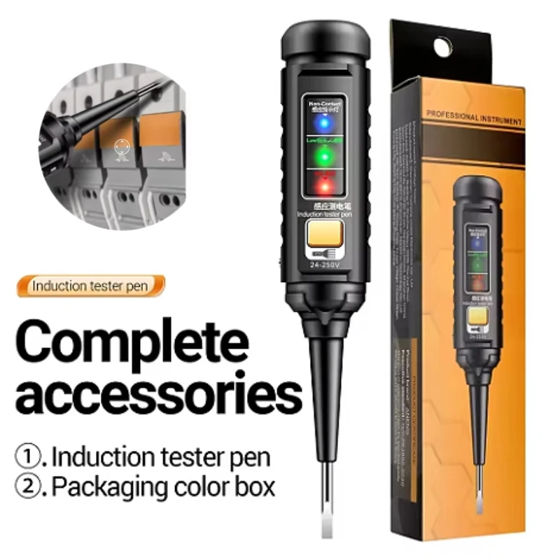 B15 AC25-250V Flat-head Three-color Light Multi-function Detection Tester Pen Electric Screwdriver Probe Audible Visual Alarm