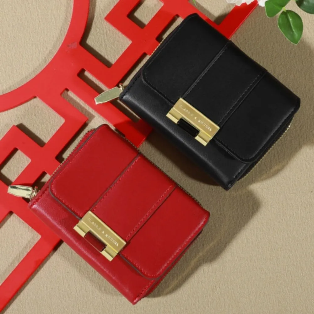 

Fashion Solid Color Fold Wallet Short Korean Style Card Holder PU Leather Handheld Coin Purse Travel