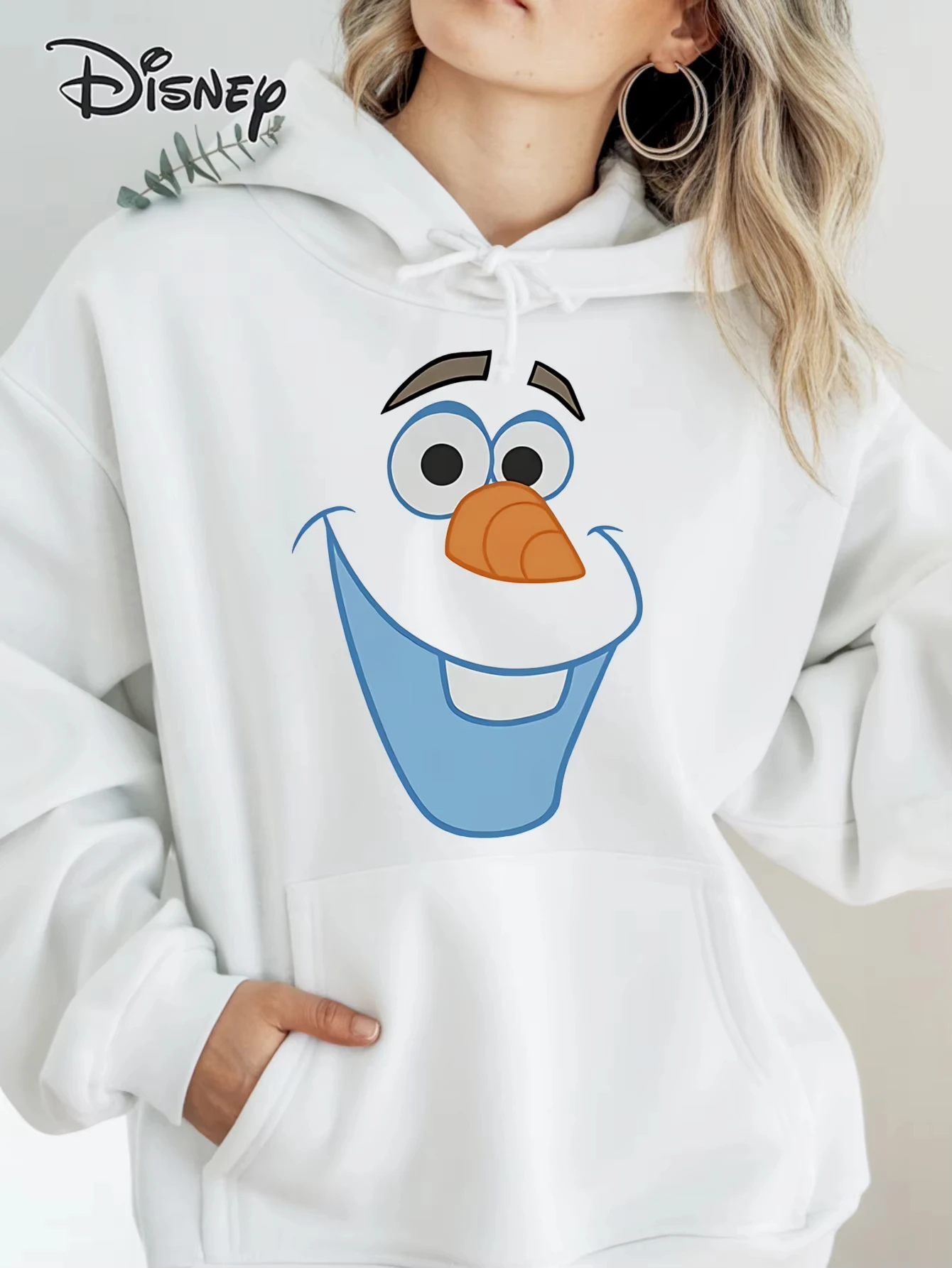 ディズニー冷凍オラフパターン女性パーカー秋冬カジュアルユニセックスプルオーバースウェットシャツ服パーカーストリートウェアオーバーサイズ