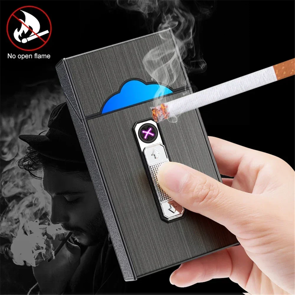 Creative Cigarette Case USB Rechargeable Lighter Metal Windproof Cigarette Lighter 20 Cigarette Case Storage Container Portable