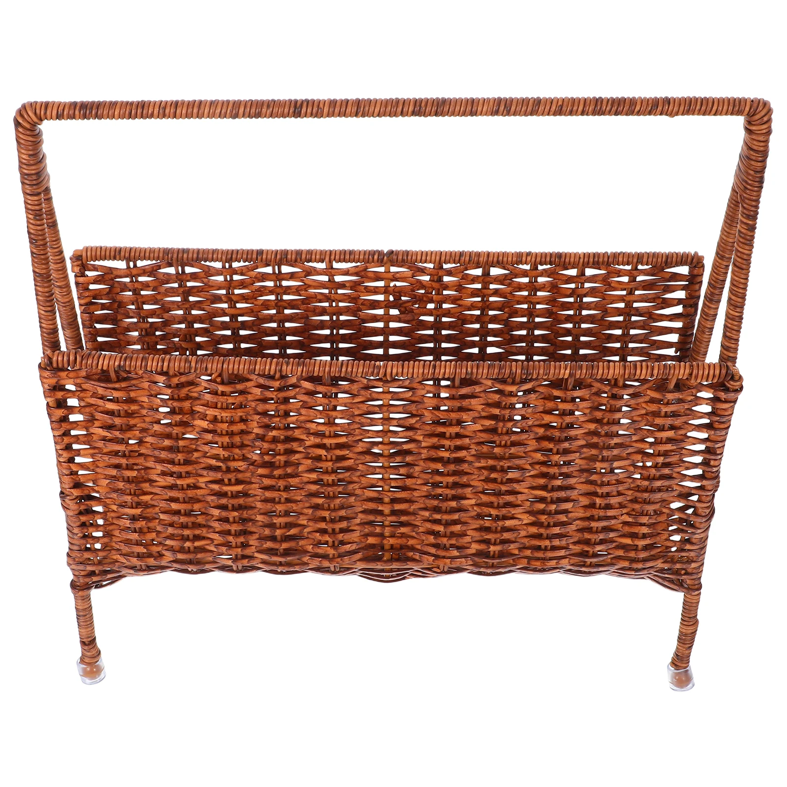 

Imitation Rattan Hand-Woven Floor Magazine Storage Rack Rustic Newspapers Organizer Basket For Home Office Living Room Woven