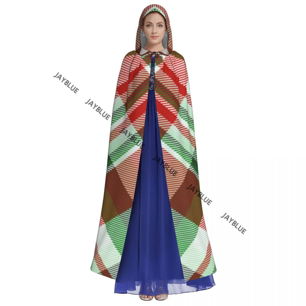 Long Cape Cloak Christmas Plaid Check Pattern Hooded Cloak Coat Autumn Hoodies