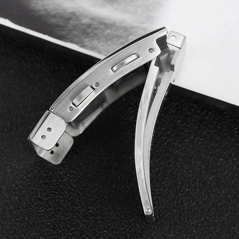 18mm 20mm Watch Buckle Solid 316L Stainless Steel Brushed Folding Safety Buckle Double Push Extendable Adjustable Watch Clasp