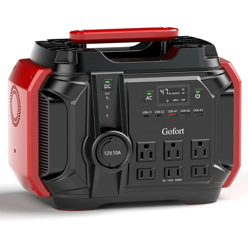 Portable Power Station 540Wh/500W(Peak 1000W) 6 x AC 110V Outlets PD 60W Portable Solar Generator CPAP Battery Power Outage Supplies Emergency Backup Power for Outdoor RV/Van Camping Fishing,Outdoor Energy Camping Travel(Solar panels sold separately)