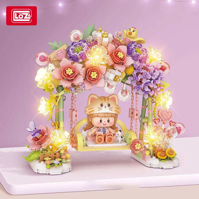 LOZ girls building block toys gift outdoor swing model assembly desktop ornaments girls educational building toys