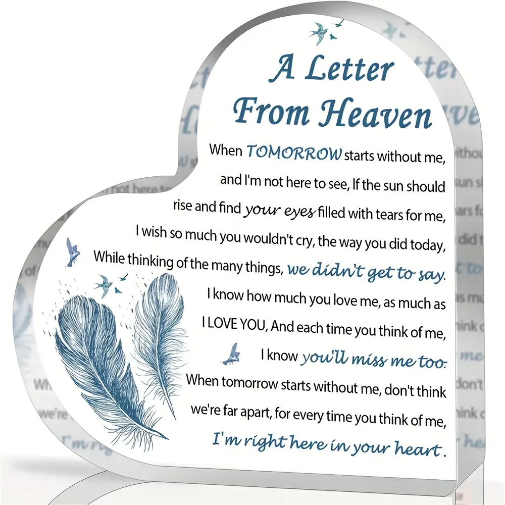 2D Flat Angel Heart Acrylic Memorial Sign, Battery Powered Desk Decor for Remembrance, Eternal Gift for Loved Ones