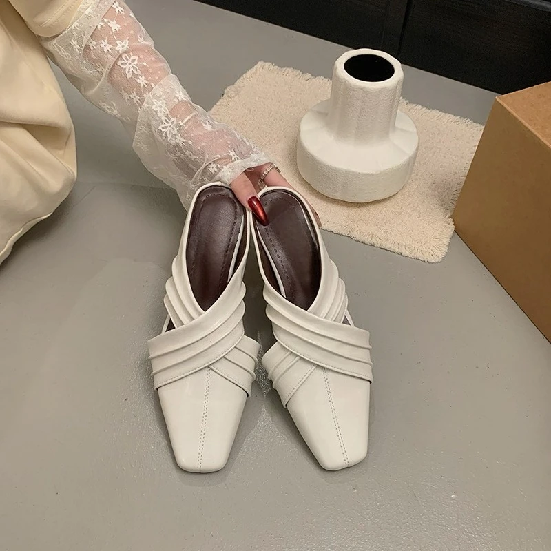 

Новые летние сандалии-мюли с квадратным носком, на танкетке, с мягкой подошвой, с открытым задником