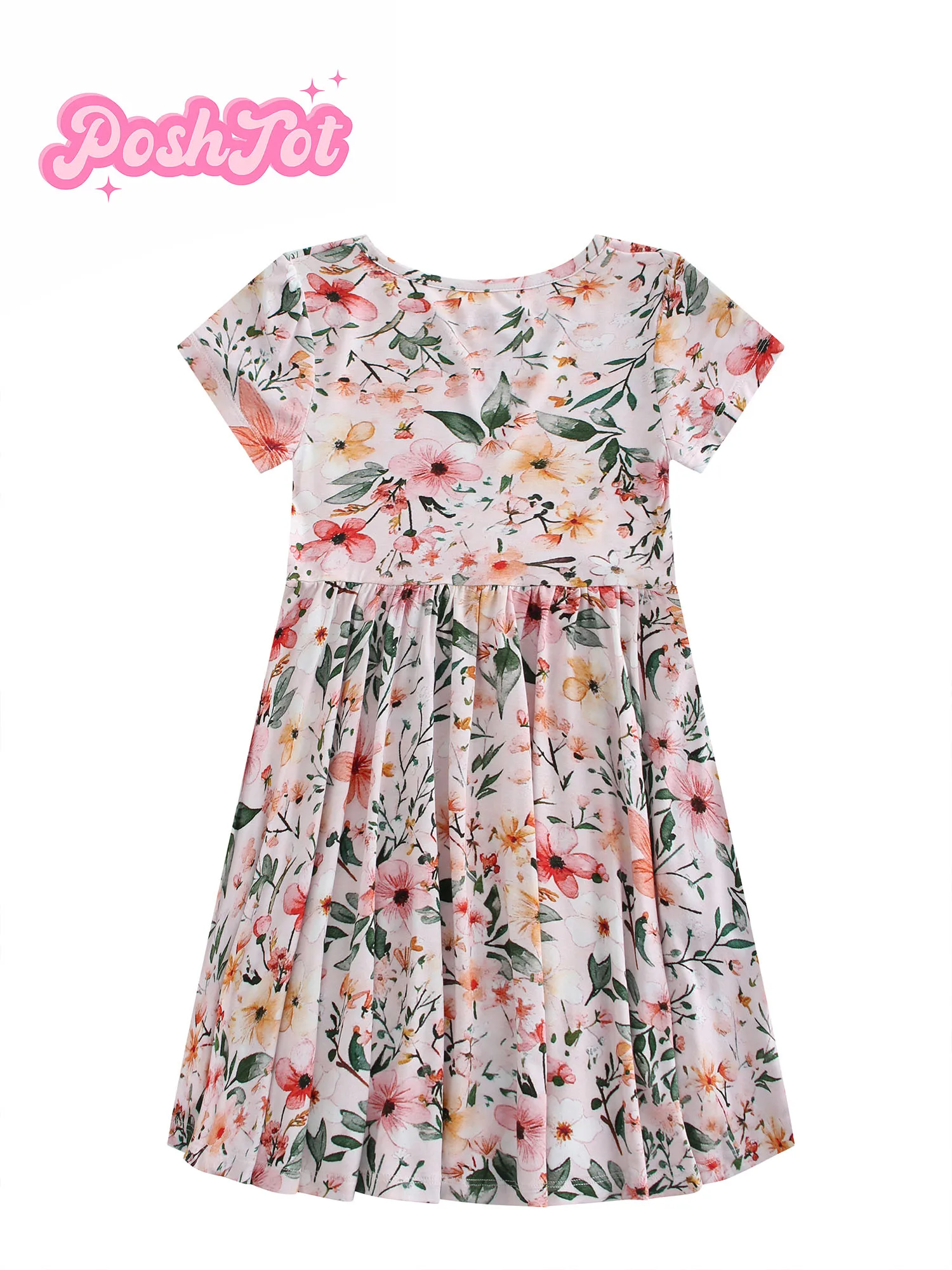 POSHTOT Pink flower Bamboo fiber Super cozy bamboo Girls' Floral Print Princess Dress