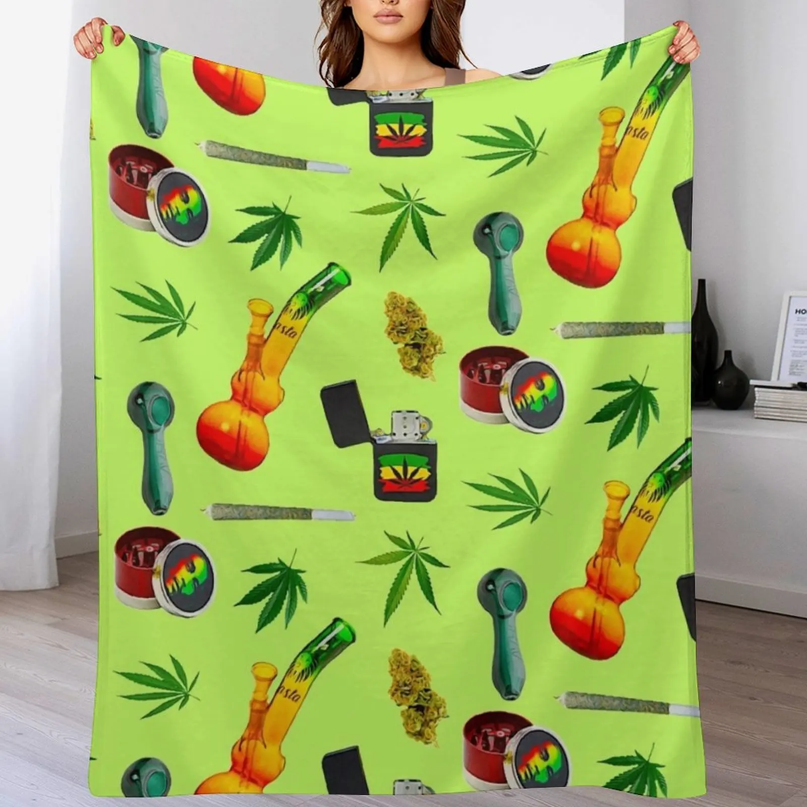 Stoner Weed and Essentials Sticker Bundle Pack ~ Collection Set 4 Rasta Throw Blanket Soft Cozy Blanket for Pet Kids Adults