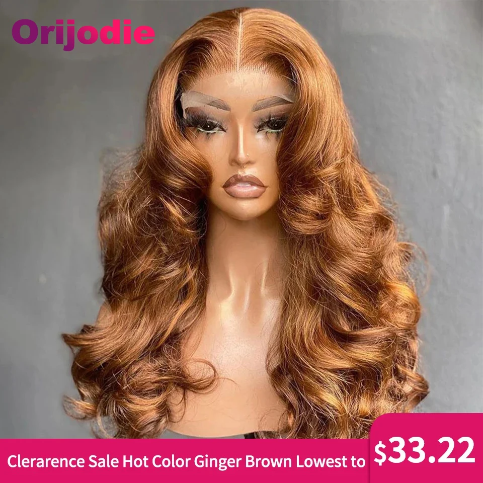 Ginger Brown Human Hair Body Wave Wigs Transparent 13x4x1 T part  Wig Orange Brown Middle Lace Part Wig for Women Clearence Sale