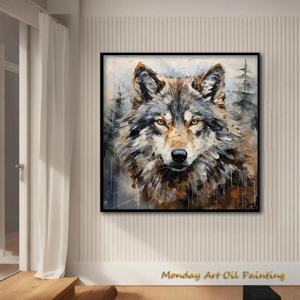 Wolf Portrait 100% Handmade Painting Forest Textured Acrylic Abstract Oil Painting Wall Decor Living Room Fedex Shipping Cost