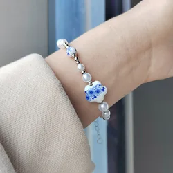 Chinese Style Pearl Bracelet For women's Elegant Blue And White Porcelain Bracelet Accessories Design Bracelet Jewelry wholesale