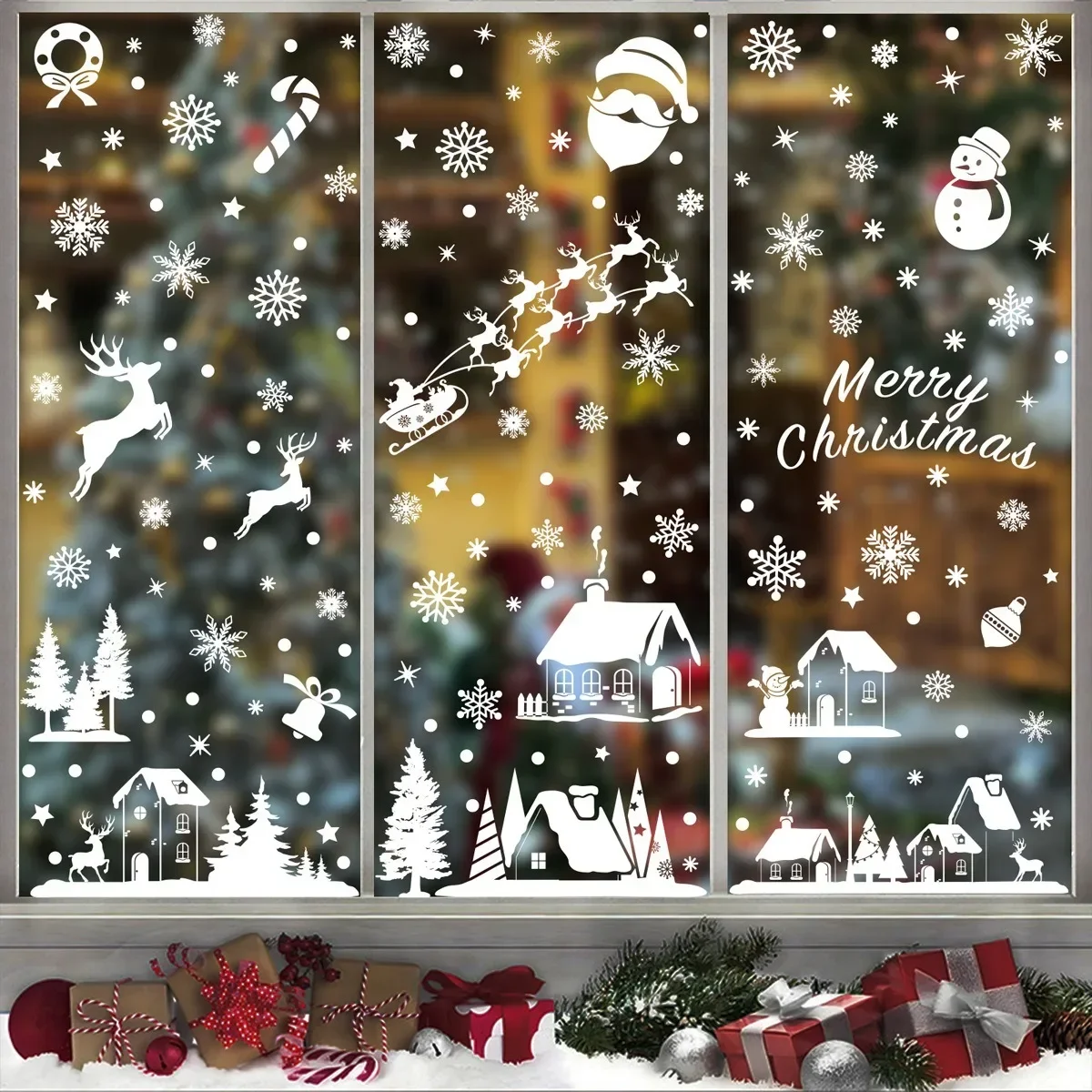 2025 Christmas Snowflake Elk Snowman Glass Sticker Noel Ornaments Xmas Wall Stickers Merry Christma Decor Happy New Year Sticker