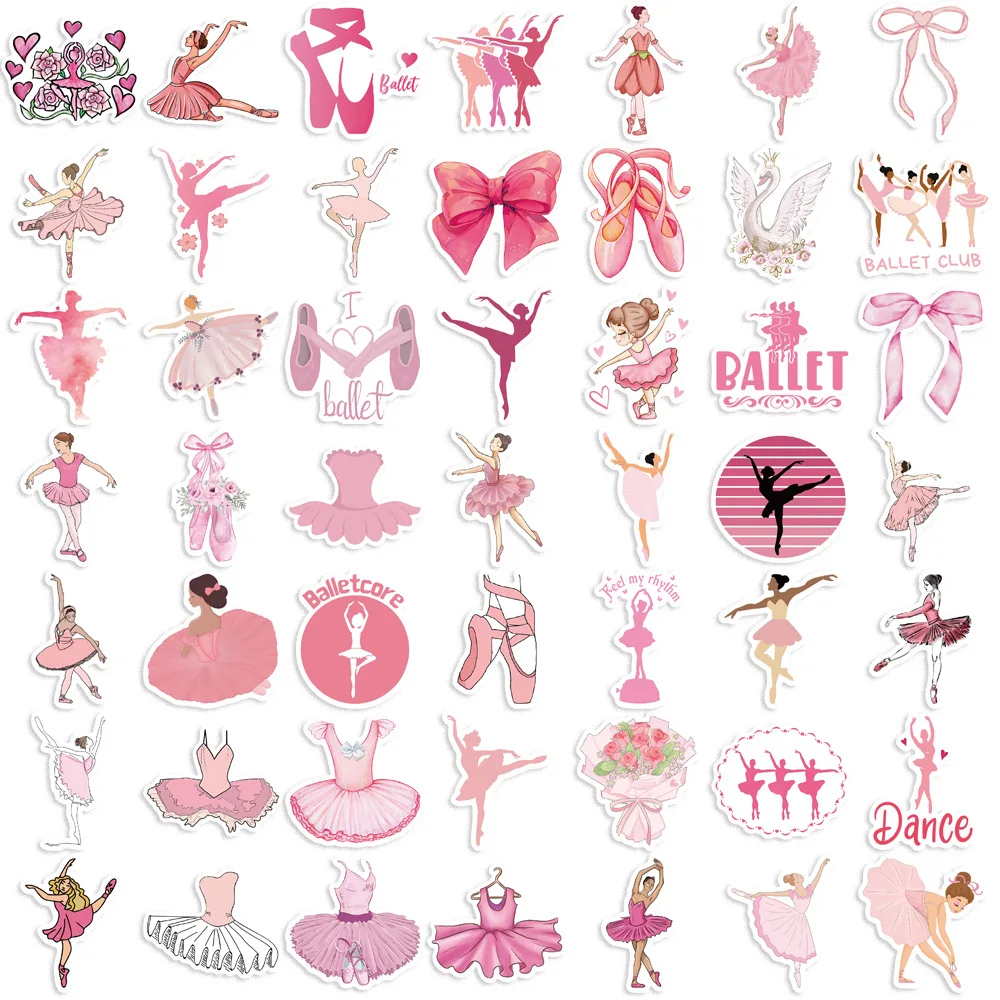 10/30/50pcs Girls Pink Ballet Cartoon Stickers Decoration Phone Bike Skateboard Notebook Fridge PVC Waterproof Graffiti DIY Toys