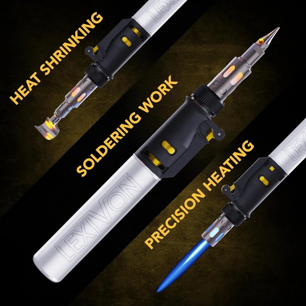 Cordless Butane Soldering Iron Kit with Adjustable Flame and 7 Tips | Pro Grade 125W Equivalent for Multi-Purpose Use
