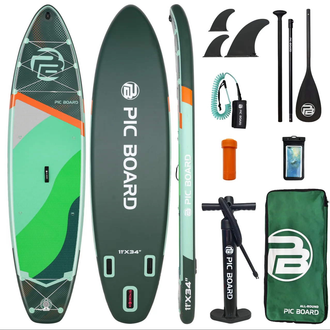 

PIC BOARD 11'x34"x6'"Waterproof Inflatable Paddle Board - Standing Style Aquatic SUP Board with Fishing Accessories