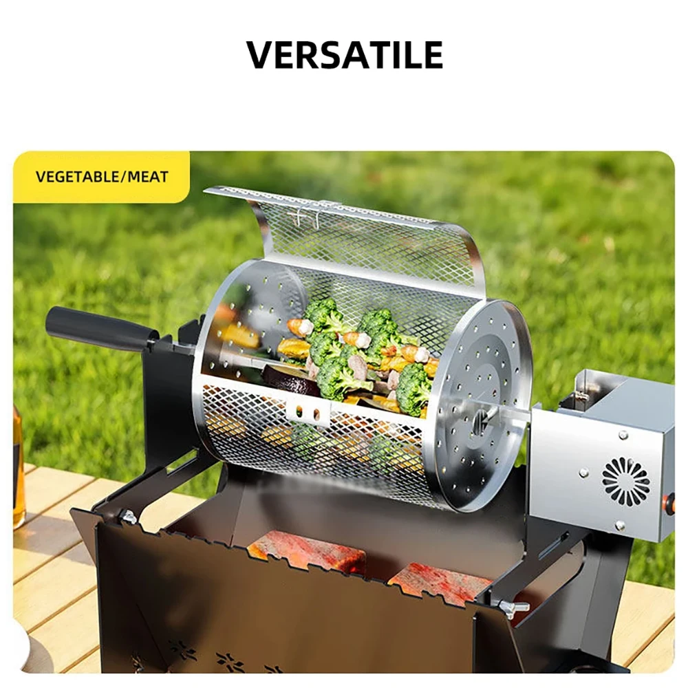 Outdoor Portable Foldable 220V Electric Rotating Barbecue Grill Automatic Rotary Cage Roaster Cooking Machine view 3