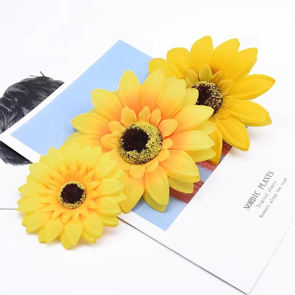 5 Pieces Big Silk Sunflower Decorative Flowers Wreath Valentine's Day Decorations for Home Diy Gifts Box Cheap Artificial Plants