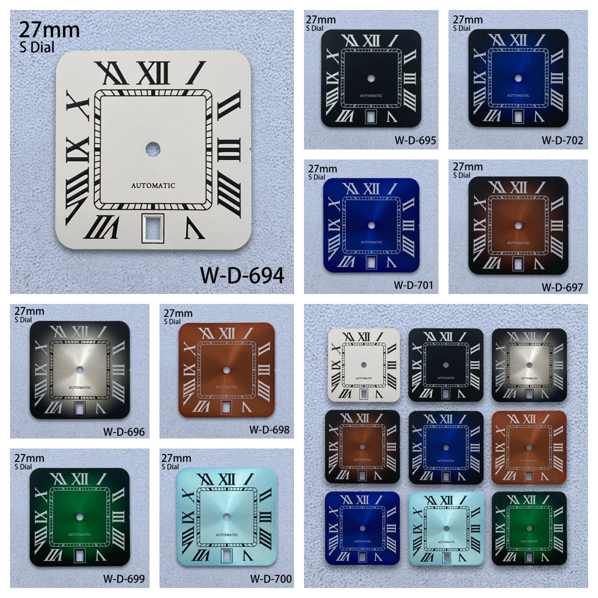 27mm SロゴスクエアダイヤルフィットNH35/NH36日本製ムーブメントサンレイ/マット高品質ダイヤル時計改造アクセサリー