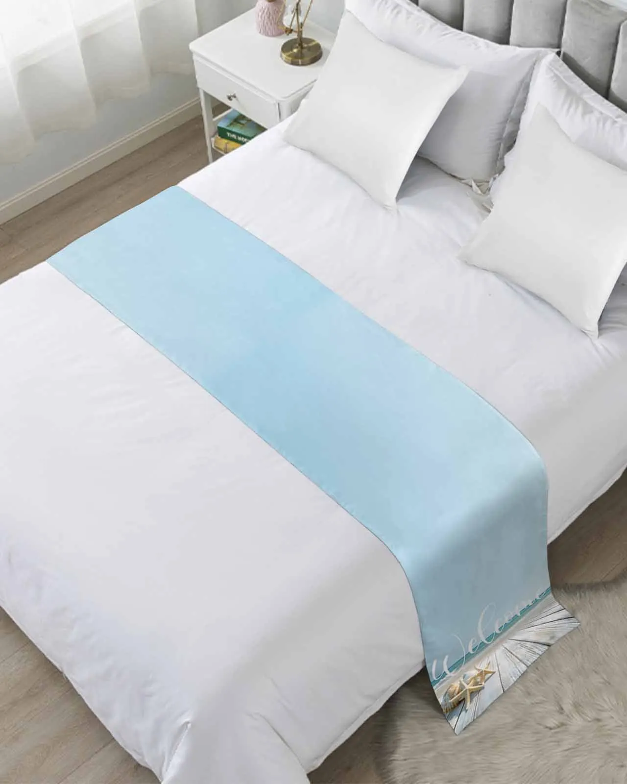 

Summer Ocean Plank Starfish Bed Runner Luxury Hotel Bed Tail Scarf Decorative Cloth Home Bedroom