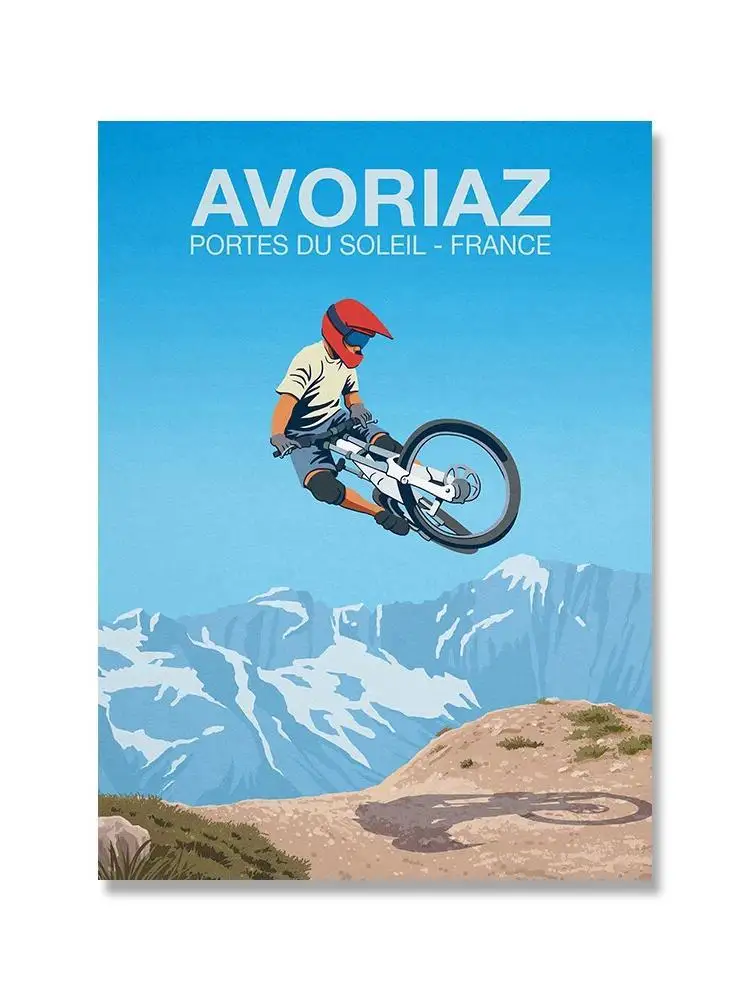 Sport Mountain Bike Riding Canvas Painting MTB Wall Art Picture Abstract Retro Travel Landscape Mountain Biker Poster Home Decor