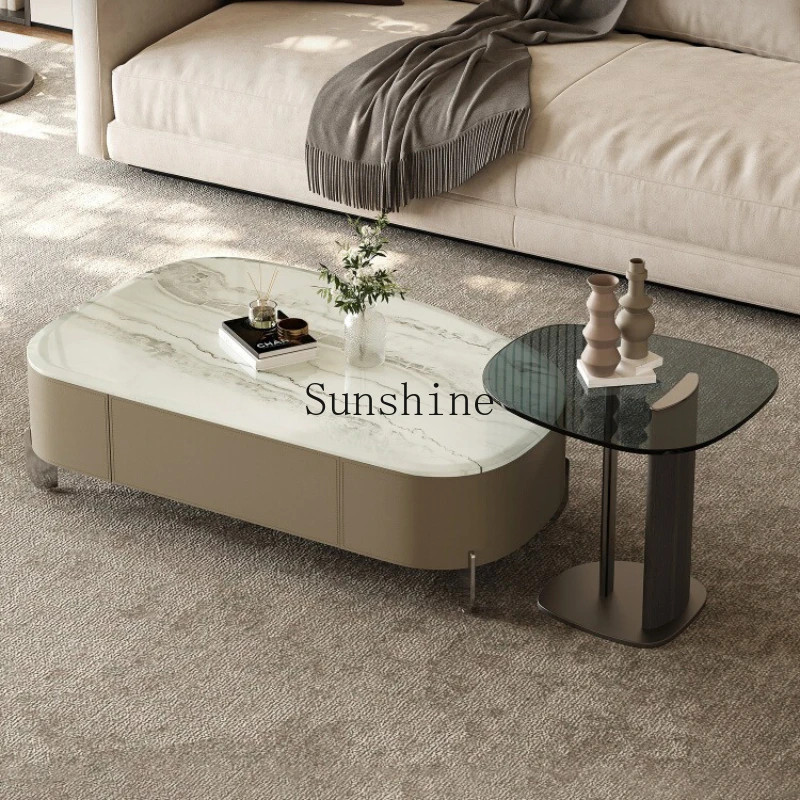 

Light luxury modern marble special-shaped small apartment living room high-end tea edge several combinations