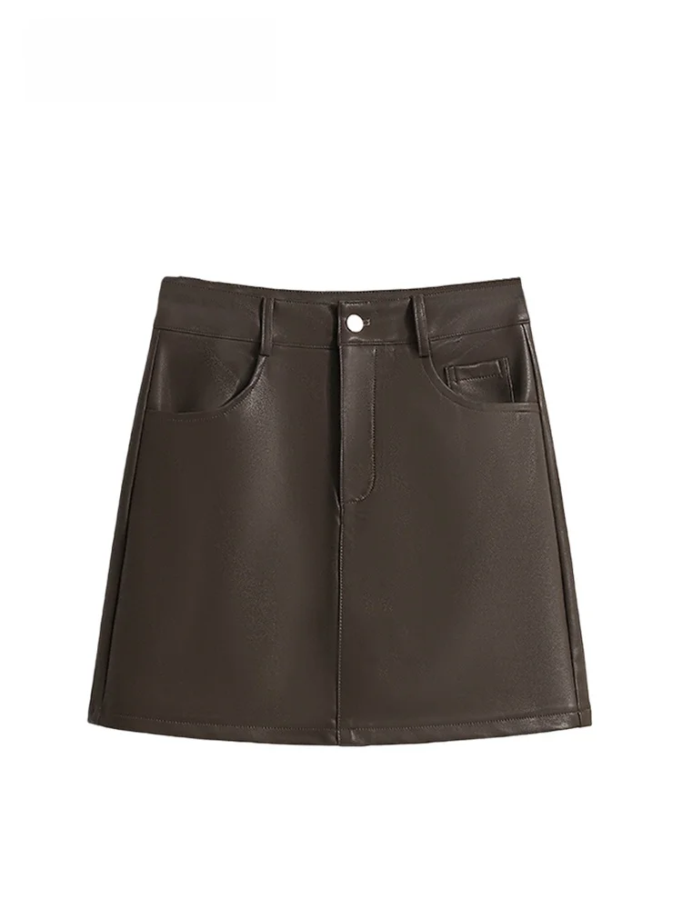 

Кожаная юбка А-силуэта с высокой талией для женщин больших размеров: модная, винтажная, омолаживающая, универсальная, для фигуры типа «груша»