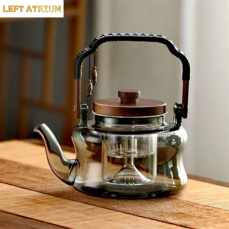850ml Wooden Handle Glass Teapot with Infuser Household Heat-Resistant Brewing Tea Coffee Pot Kungfu Tea Set Teaware
