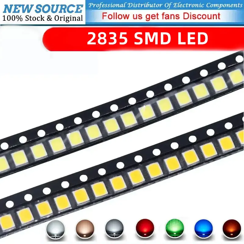 100pcs 2835 SMD LED Emitting Diode Lamp Chip Light Beads Warm Cool White Red Green Blue Yellow Color Micro DIY PCB Circuit SMT