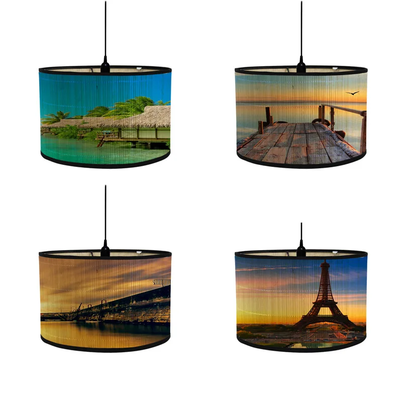 Seaside Scenery Lamp Shade Bamboo Art Light Shade Bar Cafe Chandelier Decor Antique Style House Decor Chandelier Lamp Shade