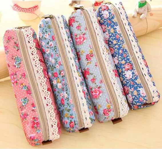 1pcs/lot  Fashion Mini Retro Flower Floral Lace Pencil case pen bag Multi-Function Zipper Pencil Holder Bag Gift Stationery