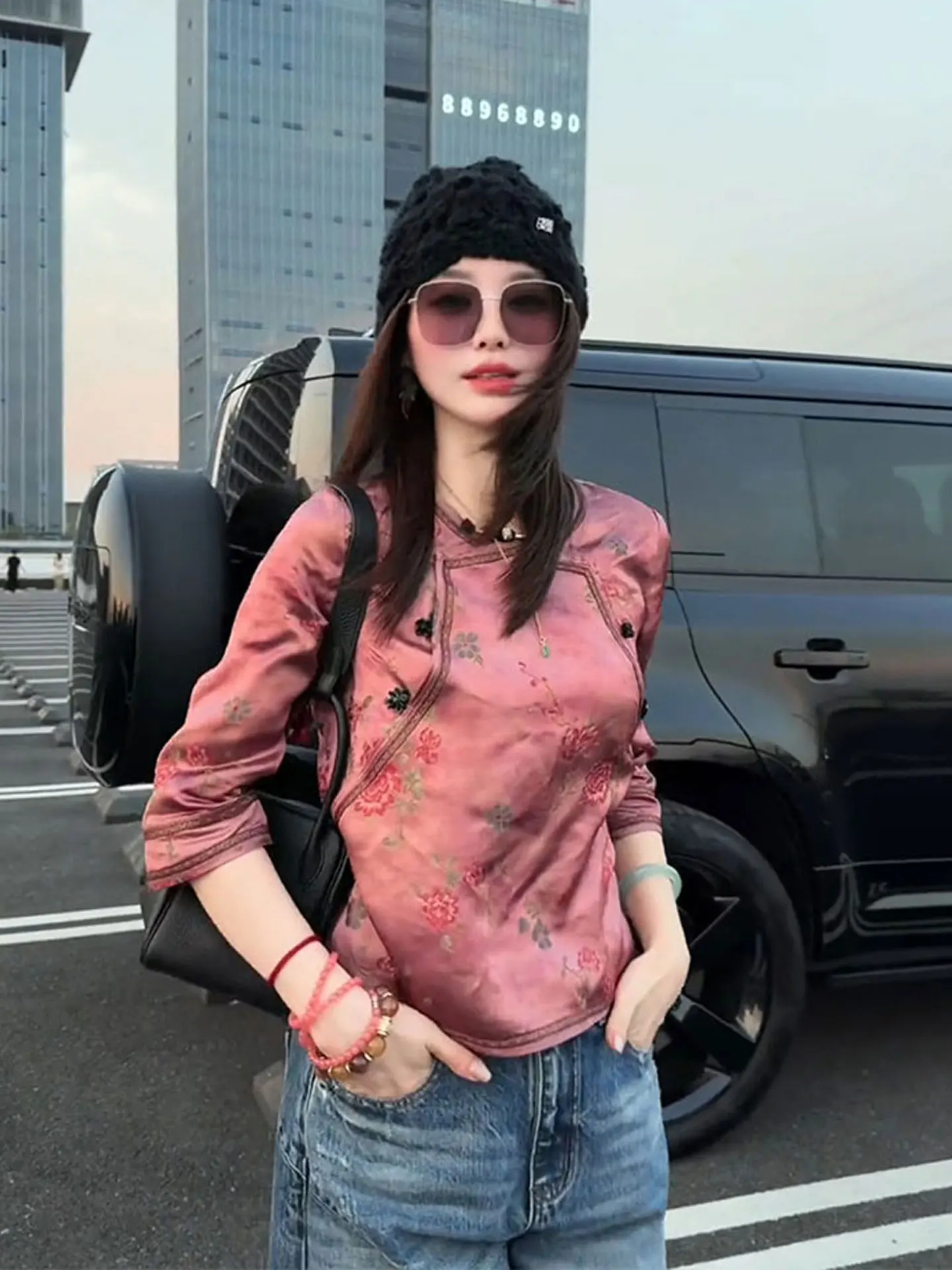 

New Autumn Chinese Style Unique Beautiful Pink Shirt Elegant Youthful Zen Inspired Premium Quality Women's Fashion Top