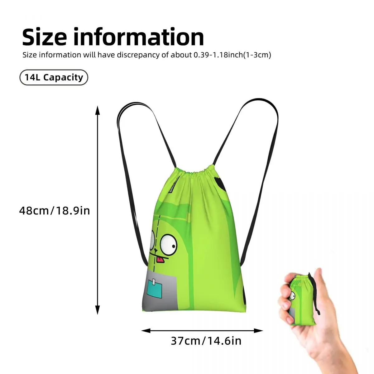 Invader Zim Drawstring Backpack Sports Gym Bag Lightweight Foldable Storage Drawstring Bag for Men Women
