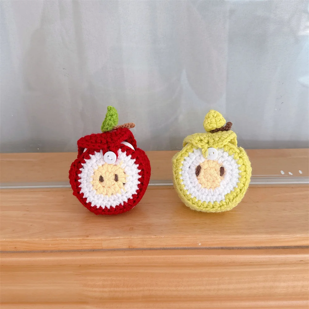 Custodia per auricolari in peluche lavorata a maglia con mele rosse carine per Apple AirPods Pro3 AirPods 4 3 2 1 Pro 2 Scatola di ricarica per copertura per auricolari wireless