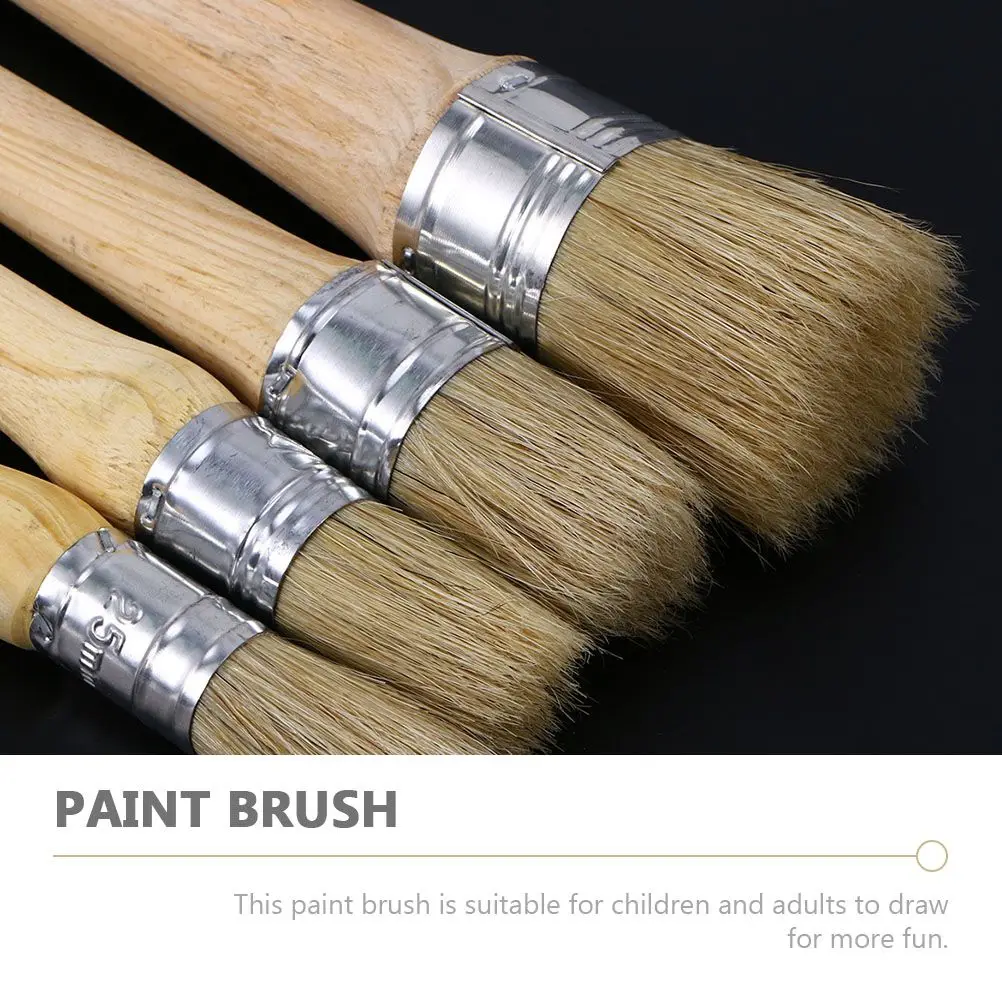 2Pcs Round Craft Artist Durable Practical Paint Brushes Wax Paint Brush Bristles Furniture Watercolor Oil Painting Tools