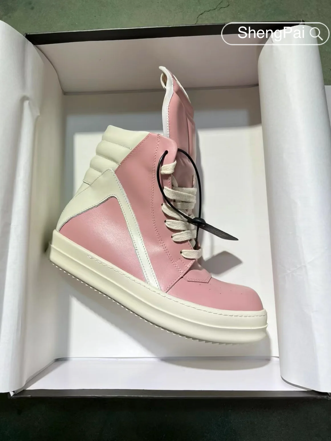 

Ricks Sneakers Men's Shoes Ice Pink Cowhide Owens Luxury Brand High-Top Women's Shoes Zipper Design Boots Men's Casual Shoes