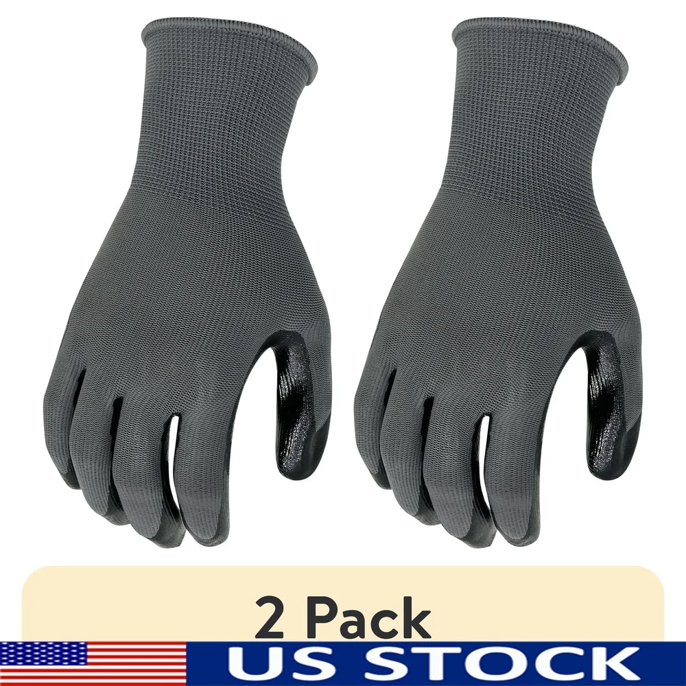 

Nitrile Grip Gloves 3 Pack Latex Free Large Durable Coating Water Resistant Non-Slip Knit Wrist Dexterity Unisex