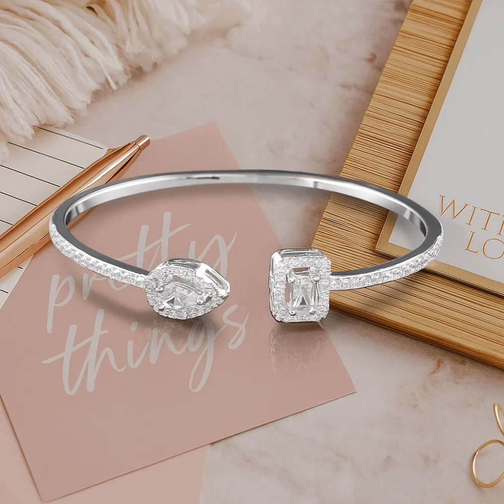 Jewelry Cubic Zirconia Cuff Bracelet Waterproof Handmade Luxury Geometry Bangle High-end Korean Style Adjustable Open Bangle