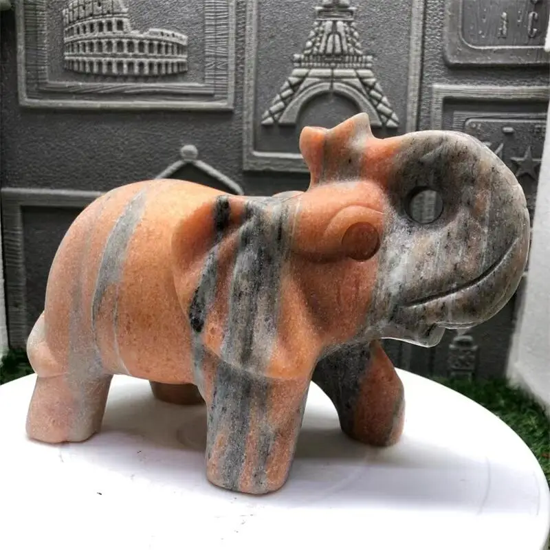 Natural Sunstone Elephant Statues Crystal Animal Cute Carving Figurine For Christmas Home Decoration Gift 1PCS 20x15x10CM